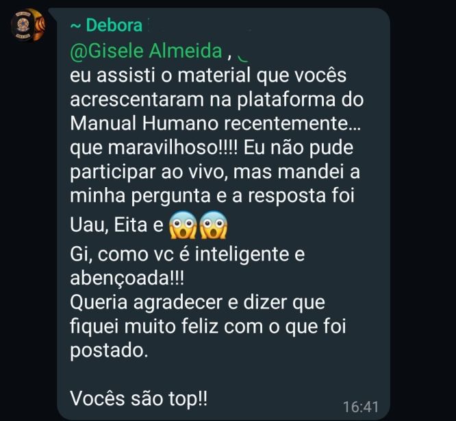 Depoimento de aluno da Gisele Almeida